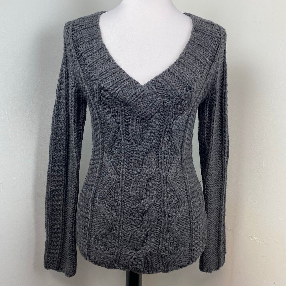 Anthropologie Sleeping on Snow Gray Wool Cable Knit Scoop Neck Sweater Medium